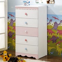 미자크 파스텔 5단서랍장 / 수납장 주니어 키즈 어린이 틈새서랍장 800 600, 핑크화이트(600)