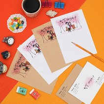 후아미 벚꽃보러갈래 제작편지지 15 * 21cm 밑줄 편지지/세트, 화이트 - 편지지6매 봉투 3매
