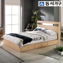 동서가구 레몬 LED조명 1단 퀸침대 (양면매트리스 포함) DF907746-2, 메이플