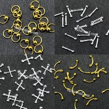 바바라 메탈 참 라인 파츠 링 일자 X 커브 네일 아트 구슬 데코, 골드, X자