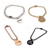 반지야반지야 써지컬스틸 강아지 고양이 목걸이, 블랙 (실버글씨각인), 1개