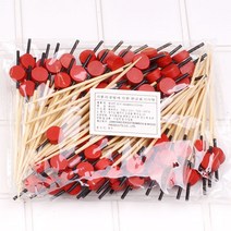 달곰베이킹 꼬치 스푼 포크 나이프 픽, 08-우드픽-레드-원형100개, 1개