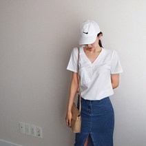 나날샵 언발포켓박스티]V넥 루즈핏 박스티 반팔티 여자티셔츠 여성의류
