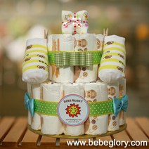 초록이 기저귀케익2단-4단계_돌선물용(하기스기저귀28개+양말+무형광손수건)완성품, 여아용_4단계_돌선물용