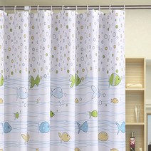 JSS&D PEVA 욕실 샤워커튼 물고기(커튼고리포함), 1장