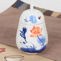 청화 백자 컬러연 차통