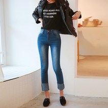 마이시즌 여성 허밍 롤업 팬츠 청바지 스판 슬림핏 편해요