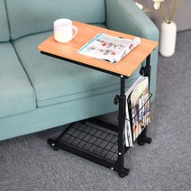 YLB예림방 디엔나 높이조절 이동식 사이드 테이블, 디앤나 우드