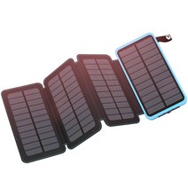 FEELLE 휴대용 태양광 충전기 방수 외장 배터리 25000mAh, Blue