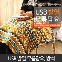 탄소섬유 USB발열무릎담요 발열방석 온열방석 전기요 전기방석, USB발열담요(70x45)-(아즈텍 브라운+그레이)