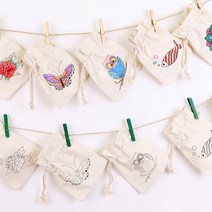 바오바론 민화 복주머니 만들기 천 가방 손 캔버스 무지 꾸미기 재료 투명스티커 증정, (부엉이한마리)