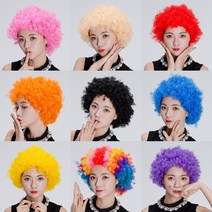 삐에로 가발 소형 광대 뽀글이 파마 파티 의상소품, 레드