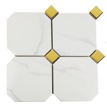중앙데코 옥타곤 팔각모자이크 타일 148각, 옥타곤모자이크/148각 비앙코+골드포인트, 1장