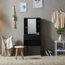 장인가구 미노스 600 수납거울 화장대, 블랙