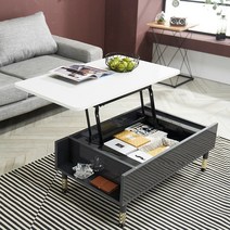 퍼니브라운 라운드형 리프트테이블 소파 테이블, 몸통:다크그레이 상판:화이트