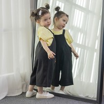 퐁당키즈 7부와이드멜빵바지 점프수트