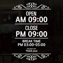 오픈클로즈 영업시간 시트지컷팅 창문스티커_014_라인아트 02_화이트, 화이트