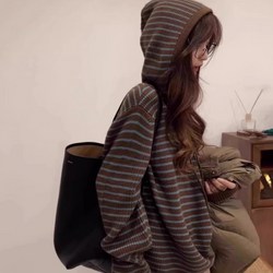 [위드기프트] 카페모카 도톰 스트라이프 후드니트