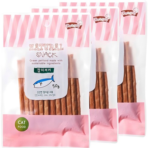 굿데이 네츄럴 스낵 고양이 간식, 참치져키, 50g, 3개
