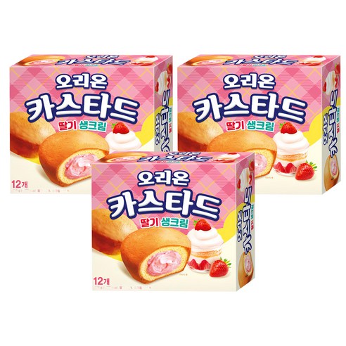 오리온 카스타드 딸기 생크림 파이, 276g, 3개