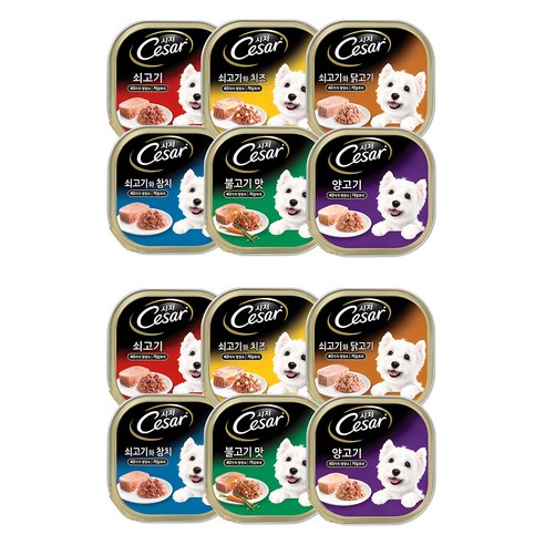 시저 1세 이상 강아지 버라이어티팩 주식캔 12p, 혼합맛, 100g, 1세트