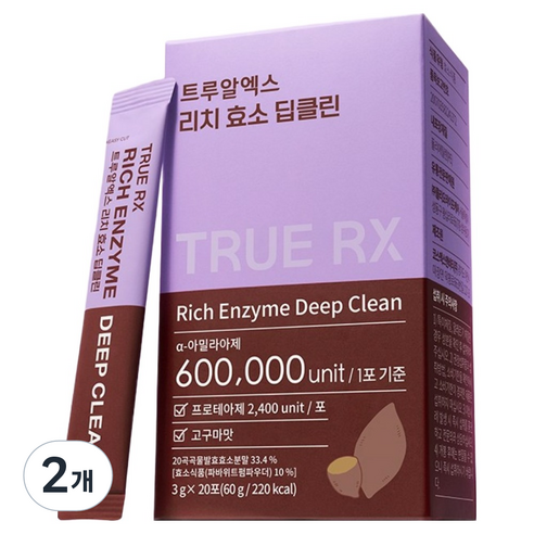트루알엑스 리치 효소 딥클린 군고구마맛 곡물 발효 저분자 효소 클리오 60g, 2개, 20회분
