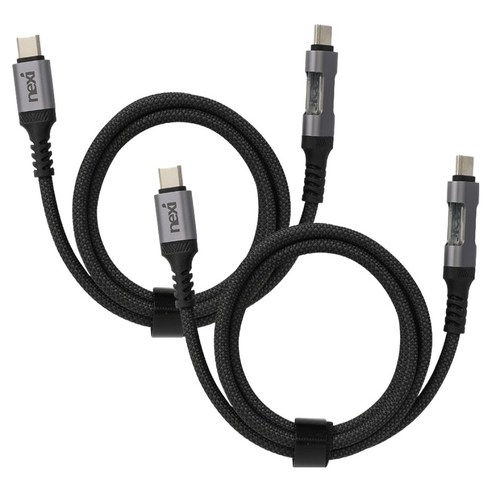 넥시 C to C 240W LED 초고속 충전 케이블 NX-PD240W-L, 2개, 블랙, 1.2m