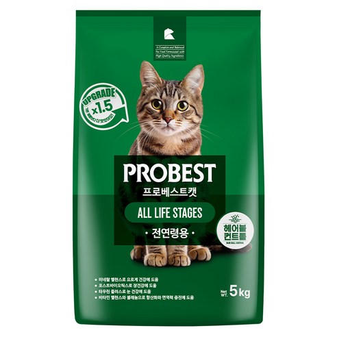 프로베스트 고양이 그린 전연령 기능성 사료, 헤어볼+장건강, 5kg, 1개