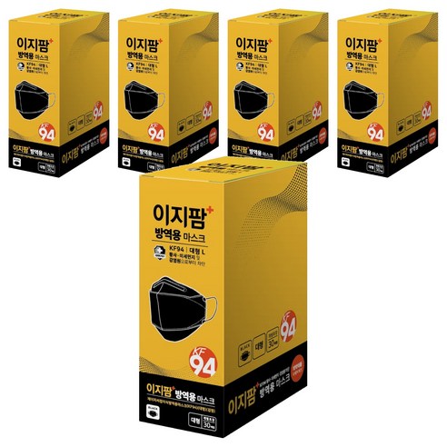 ezPharm 뉴 황사 미세먼지 방역용 마스크 대형 KF94, 30개입, 5개, 검정