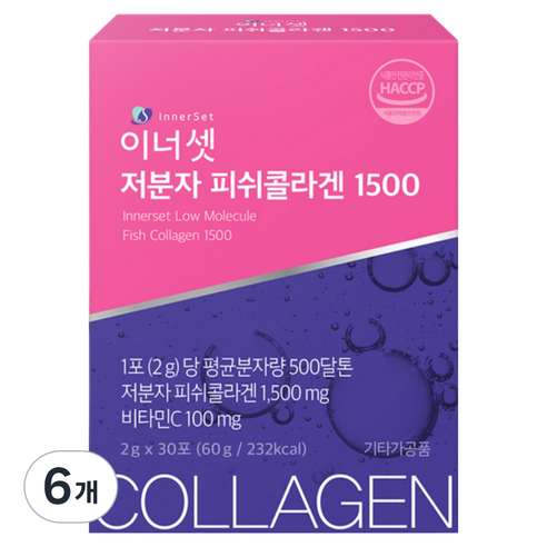 이너셋 저분자 피쉬콜라겐 1500 30p, 60g, 6개