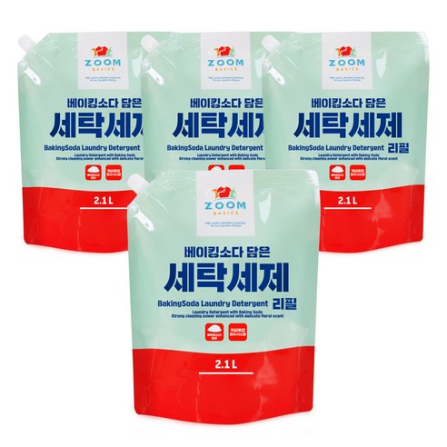 줌 베이직 베이킹소다 담은 액체 세탁세제, 2.1L, 4개