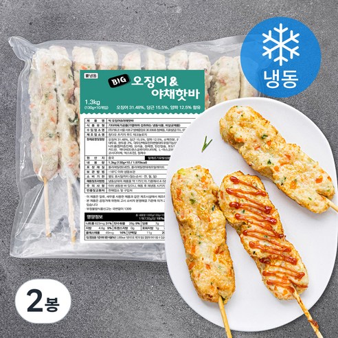 [로켓프레시] 빅 오징어 & 야채핫바 10입 (냉동), 1.3kg, 2봉