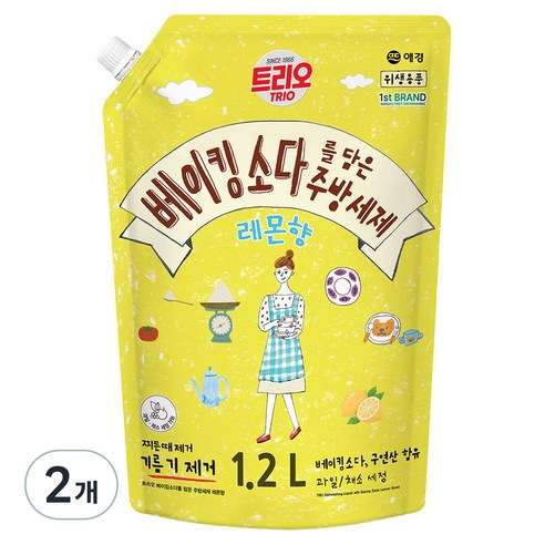 트리오 베이킹소다를 담은 주방세제 레몬향, 2개, 1.2L