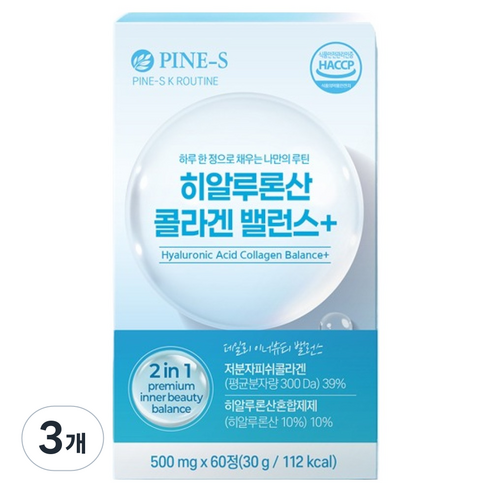 파인스코리아 히알루론산 콜라겐 밸런스+ 2in1 30g, 3개, 60정