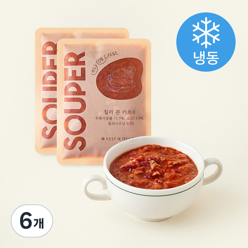 [로켓프레시] SOUPER 칠리 콘 카르네 (냉동), 200g, 6개