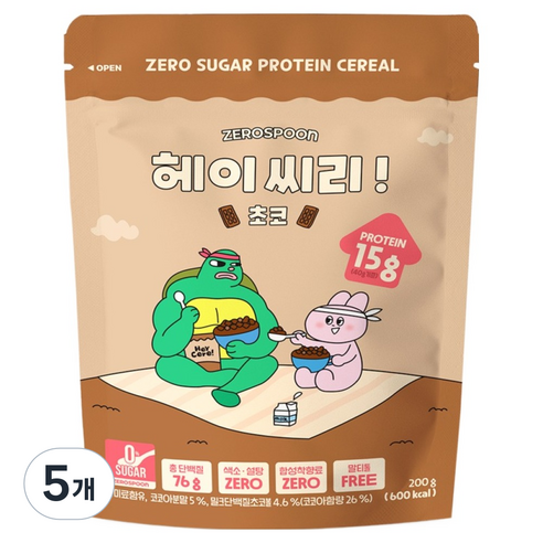 제로스푼 헤이씨리 무설탕 프로틴 그래놀라 초코 시리얼, 200g, 5개