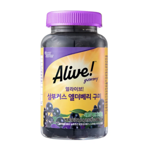 얼라이브 삼부커스 엘더베리 구미 110구미 면역건강 새콜달콜 맛 젤리 식물성 패턴 약 90일분, 1개, 90회분