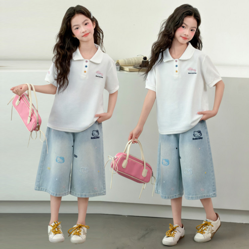 유영키즈 카라티 반팔티 데님 반바지 상하세트 K57