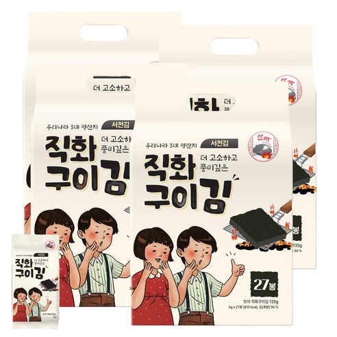 뜨아 직화구이 고소 담백 천일염 소금 불향 밥도둑 자취생 김 추석 명절 선물세트 4박스(총 108봉), 5g, 108개