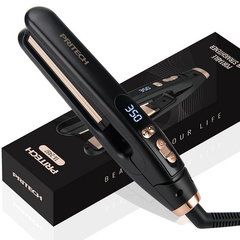 프리텍 미니 휴대용 헤어 스트레이트너, 13개의 조절 가능한 온도(210 F-450 F)를 가진 모든 스타일을 위한 1인치 플레이트 아이언 블랙(블랙)
