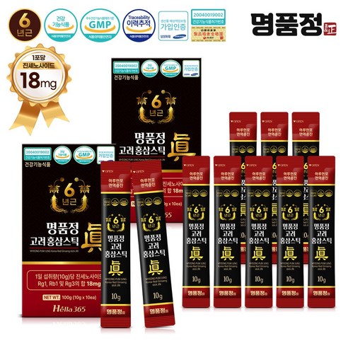 명품정 6년근 고려 홍삼 스틱 진 실속형 1포당 진세노사이드 18mg, 100g, 2세트