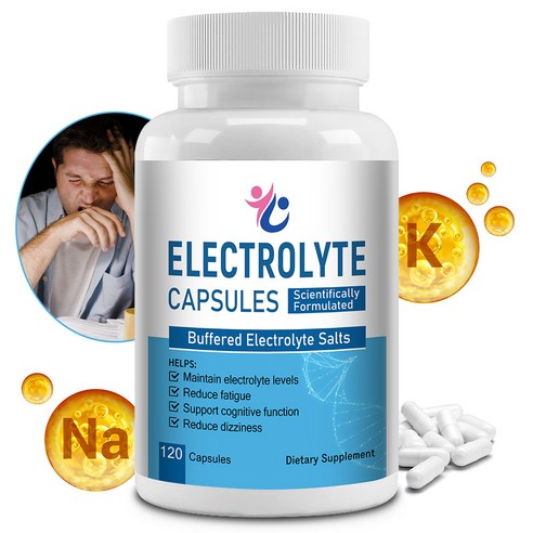 전해질 캡슐 - 나트륨 500mg, 칼륨 100mg - 인지기능 지원, 전해질 밸런스 유지, 운동 및 일일 수분 공급 지원, 1개, 120회분
