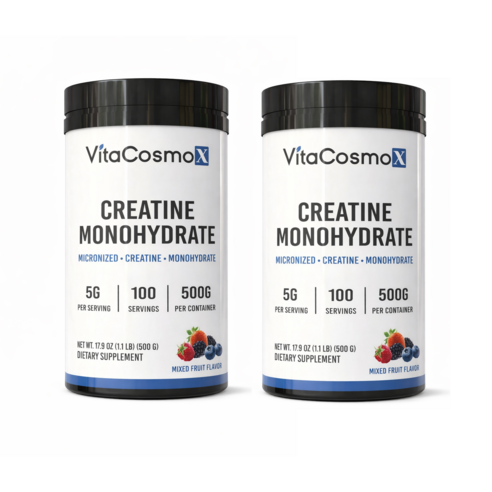 신제품 VitaCosmoX 비타코스모 마이크로나이즈드 크레아틴 모노하이드레이트 (혼합과일맛 분말), 2개, 500g