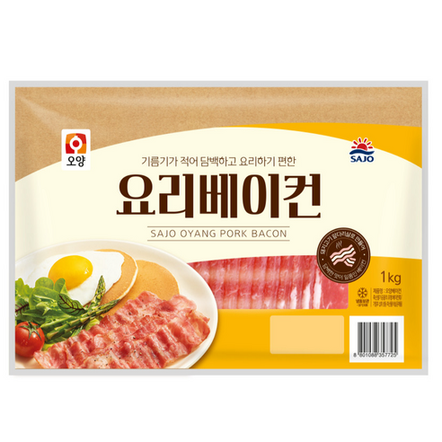사조오양 요리베이컨 1kg 냉동베이컨 앞다리살, 1kg, 2개