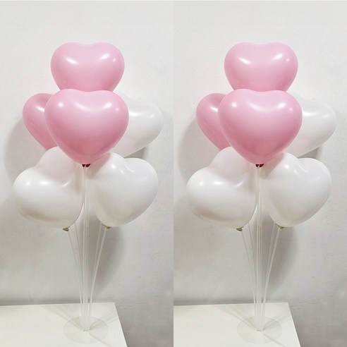 올리브파티 펄풍선 하트 풍선 풍선꽂이 풍선스탠드 2개 생일파티용품 세트, 1세트, 화이트핑크하트