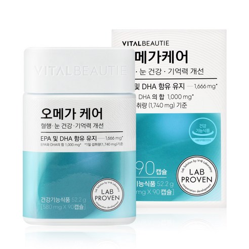 아모레 바이탈뷰티 오메가케어 90 여성 오메가3 건강기능식품 혈행개선 영양제, 90정, 1개