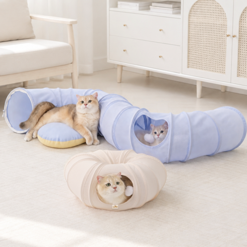 코코포 고양이 숨숨 터널 도넛 고양이 숨숨집 대형, 1개, 아이보리