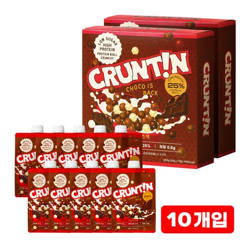 [본사공식몰] 크런틴 단백질쉐이크 초코이즈백 크런치볼 25%, 당 0g대, 250g, 2박스