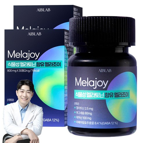 에이브랩 식물성 멜라토닌 2.5mg 함유 멜라조이 식약처 인증 HACCP 테아닌 가바 마그네슘 함유 800mg, 3개, 30정