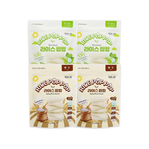 아가애 라이스팝팝 유기농 쌀과자 떡뻥 2종세트 80g, 4개, 맛 선택가능, 80g, 1세트, 오리지널 맛 2개+ 청포도 맛 2개